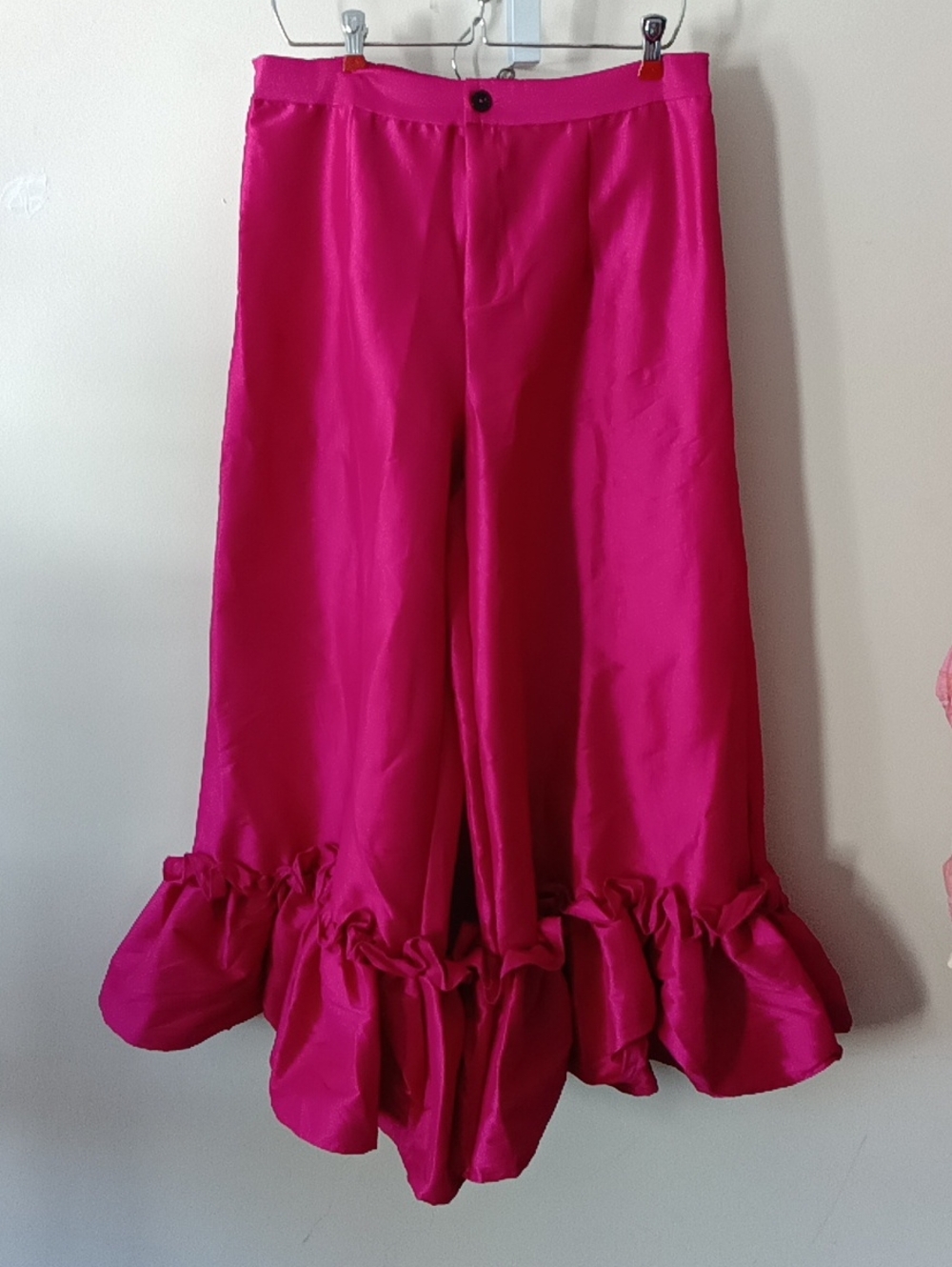 AOEMI High-Rise Ruffle Hem Wide-Leg Pants in Fuchsia  ELASTIC WAIST SIZE XL NEW - Picture 3 of 7